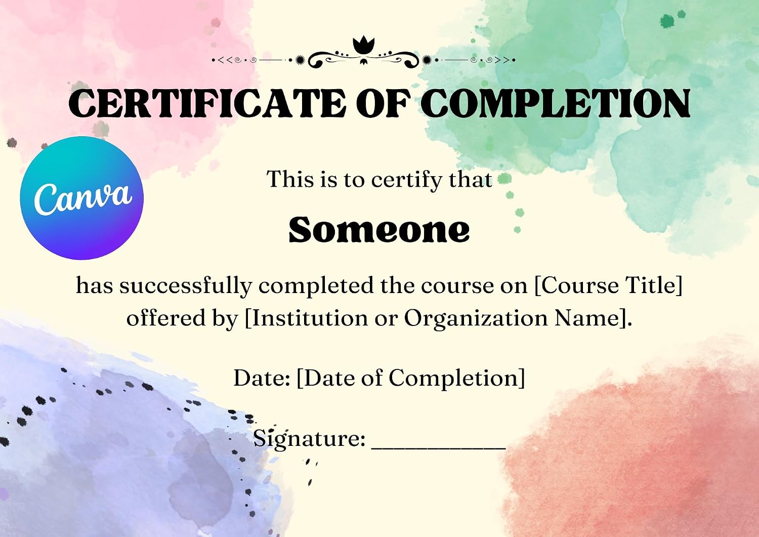 ler totalmente A4-sized Aesthetic Colorful Paint-Splash Editable Canva Template for a Certificate of Completion (Certificate Templates (Canva)) (English Edition)