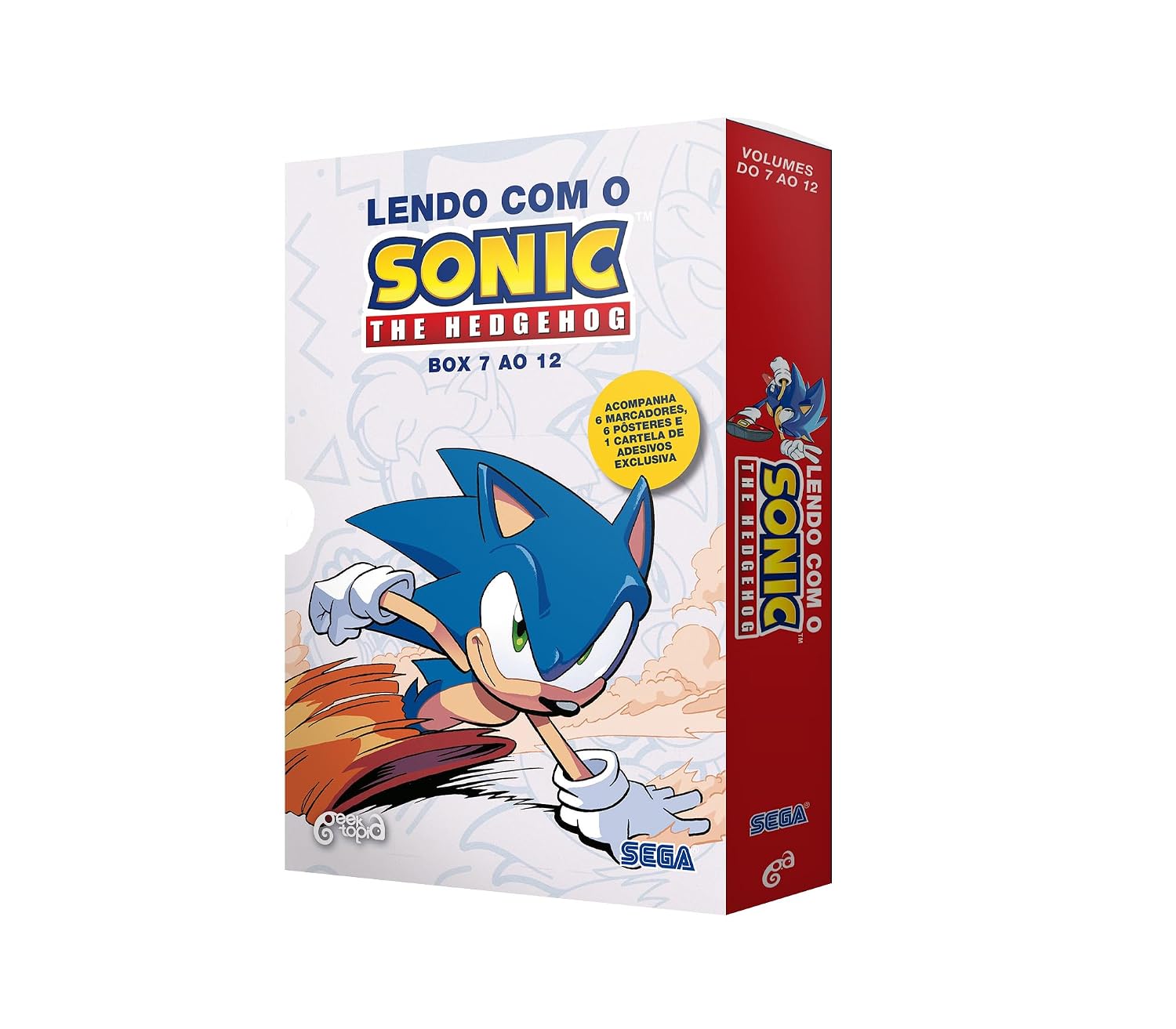 BOX: LENDO COM O SONIC – THE HEDGEHOG (vol. 7 ao 12): • Acompanha marcadores personalizados e pôster