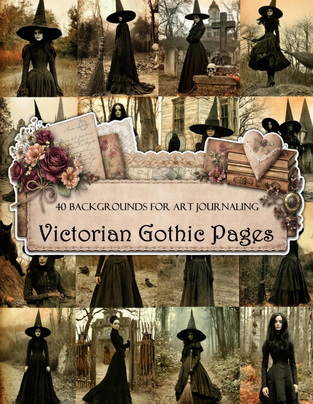 ler totalmente Victorian Gothic Witches Scrapbook and Junk Journal Papers 8.5” x 11”, 40 Single-Sided Sheets For Scrapbooking, Collage, Card Making and Papers Craft