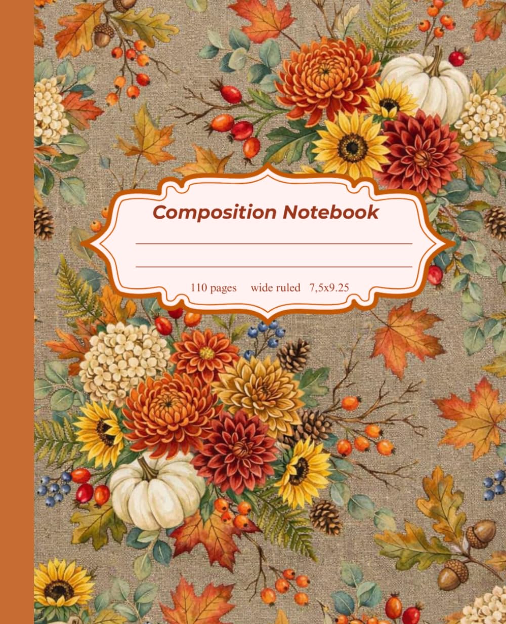 Composition Notebook: Aesthetic Fall Floral Journal | Vintage Autumn Pumpkin & Sunflower Pattern for Women, College Students & Teachers | 110 Wide Ruled Pages baixar livro de graça