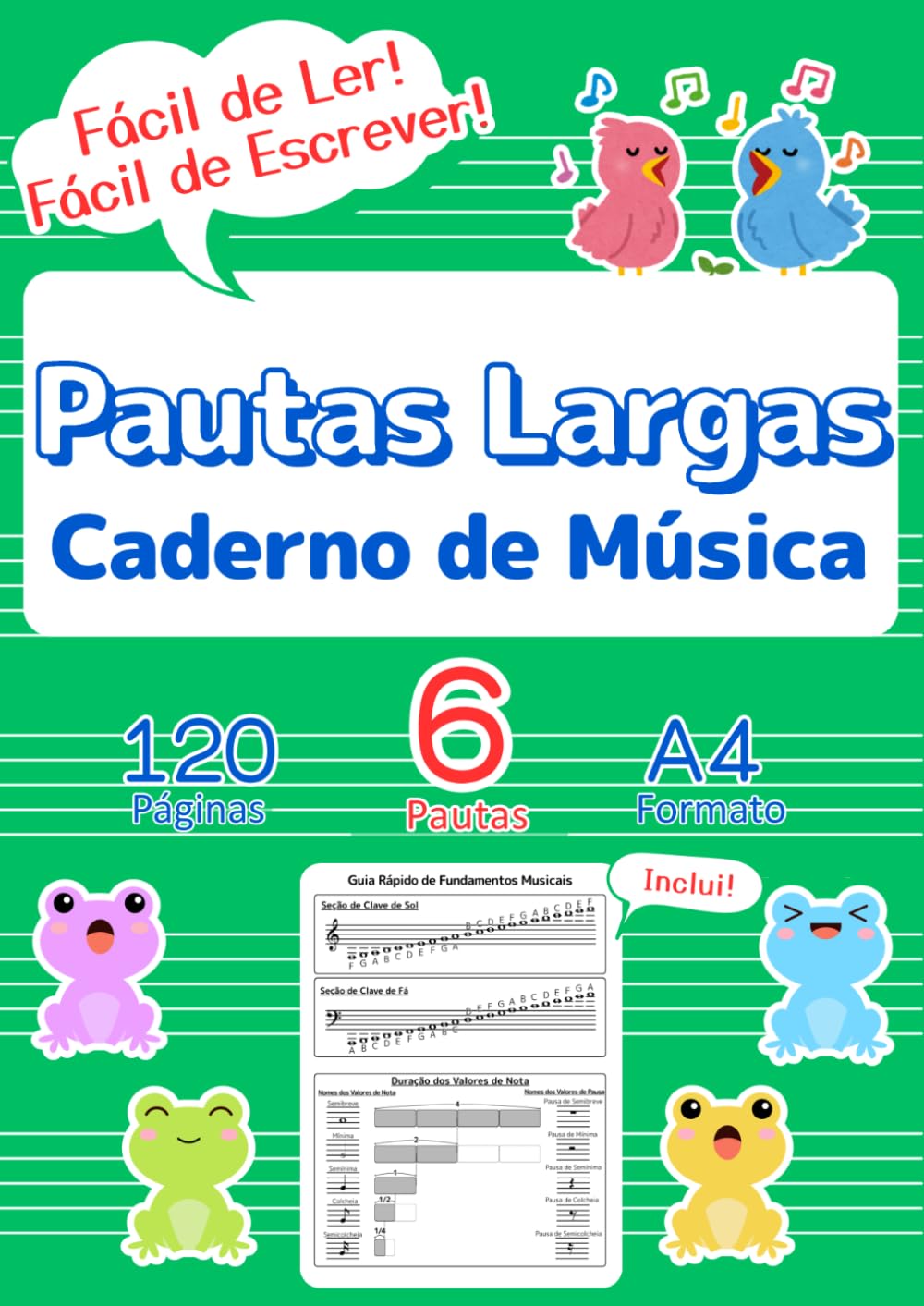 Pautas Largas Caderno de Música: O Primeiro Papel Pautado Perfeito para Crianças e Iniciantes | 120 Páginas, 6 Pautas, A4 | Capa Verde | BÔNUS Guia... Cadernos de Música) (Portuguese Edition) baixar o livro de graça