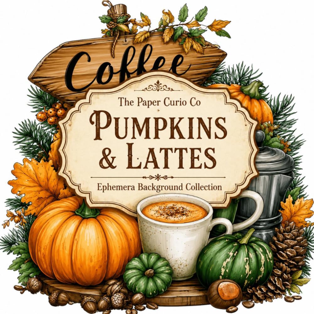 ler totalmente Pumpkins and Lattes Ephemera Background Collection: Vintage Autumn Backdrop Cut Out and Collage Art for Junk Journaling Scrapbooking Cardmaking and Mixed Media Art