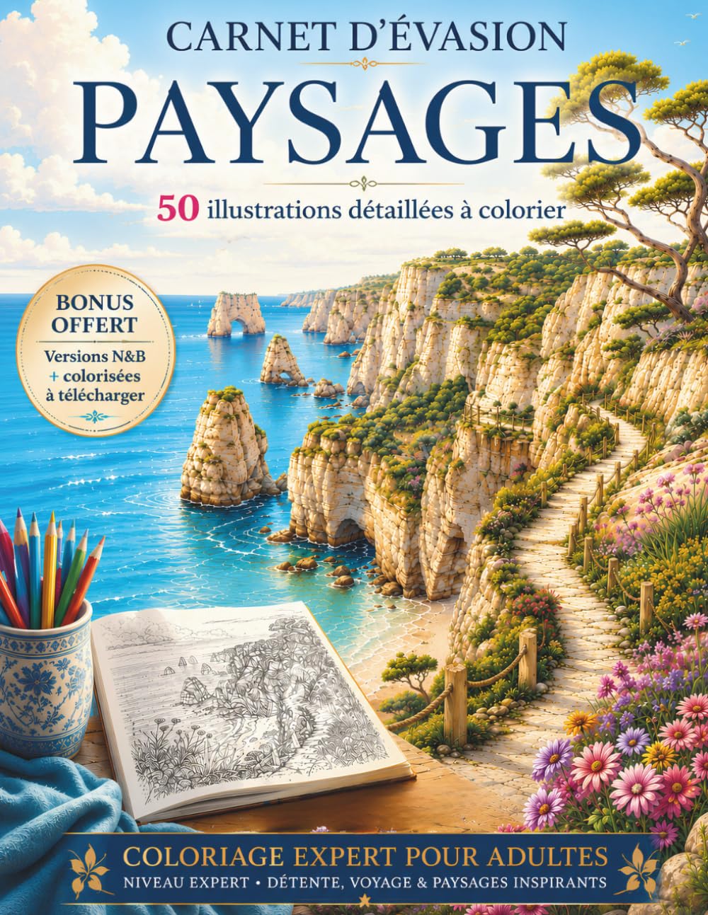 CARNET D'EVASION - PAYSAGES: Coloriage expert pour adultes (French Edition)