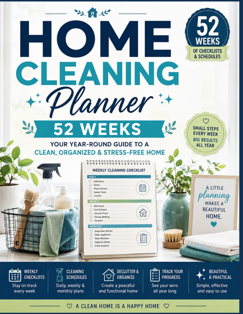 Home Cleaning Planner: A 52-Week Household Cleaning Planner with Daily, Weekly and Monthly Schedules, Room-by-Room Checklists, Cleaning Logs and Home Management Pages baixar o livro de graça