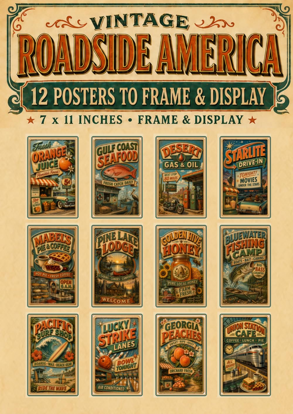 capítulo por capítulo baixar Vintage Roadside America: 12 Removable Retro Travel Posters, wall art of Classic Diners, Roadside Signs, Motels, Gas Stations and Americana (12 Posters to Frame & Display)