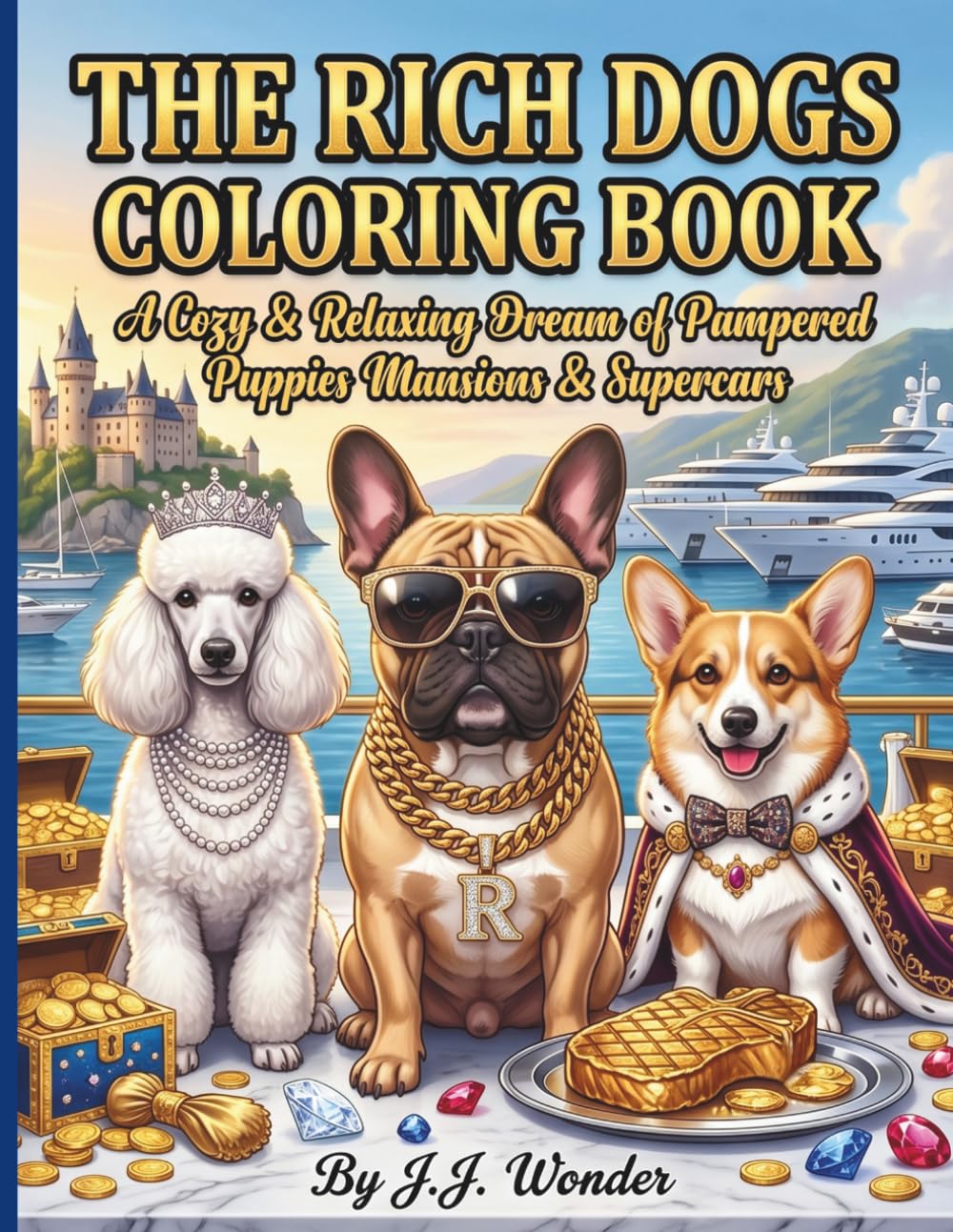 ler totalmente The Rich Dogs Coloring Book: A relaxing & funny book for adults & teens featuring pampered French Bulldogs, Standard Poodles & Corgis in a hilarious... luxurious mansions, supercars & finest food