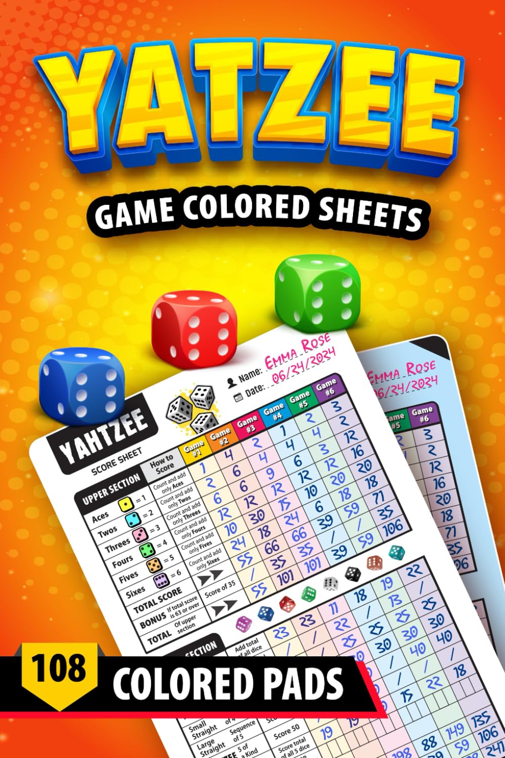 ler totalmente Yatzee Game Colored Sheets: Multi-Colour Yatzee Score Pads, Non Perforated Yazee Score Book (Great Dice Game Gift Idea)