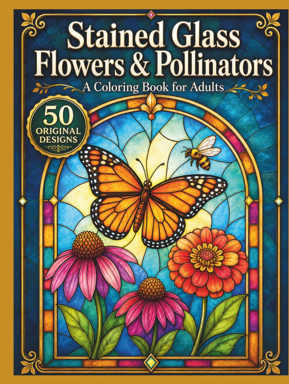 Stained Glass Flowers & Pollinators: An Adult Coloring Book with 50 Luminous Window Designs Featuring Butterflies, Bees, Hummingbirds, Dragonflies,... (Luminous Stained Glass Coloring Collection) baixar o livro de graça