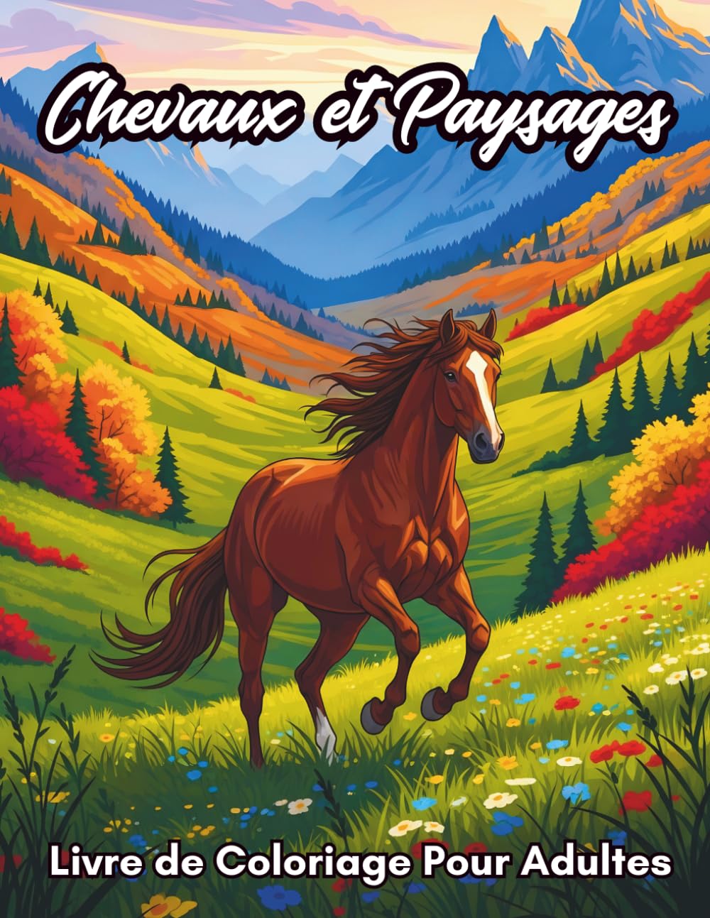 Chevaux et Paysages Livre de Coloriage pour Adultes: 50 Scènes Magnifiques De Chevaux Dans La Nature Pour La Relaxation et La Créativité (French Edition)