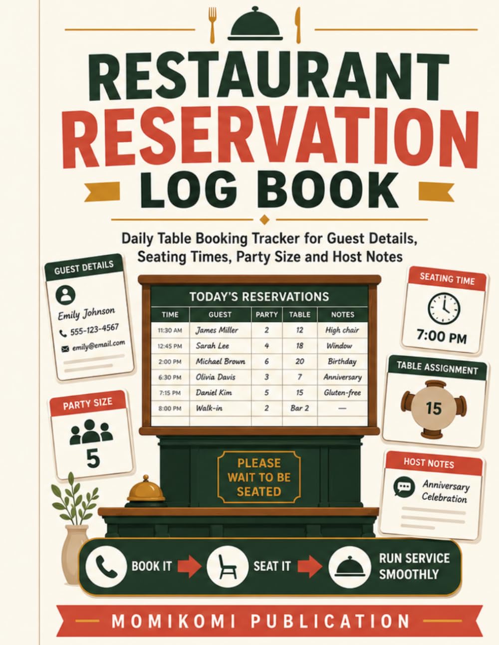 Restaurant Reservation Log Book: Daily Table Booking Tracker for Guest Details, Seating Times, Party Size and Host Notes baixar o livro de graça