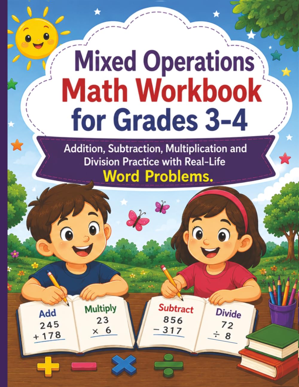 ler totalmente Mixed Operations Math Workbook for Grades 3–4: Addition, Subtraction, Multiplication and Division Practice with Real-Word Problems (Answer included)
