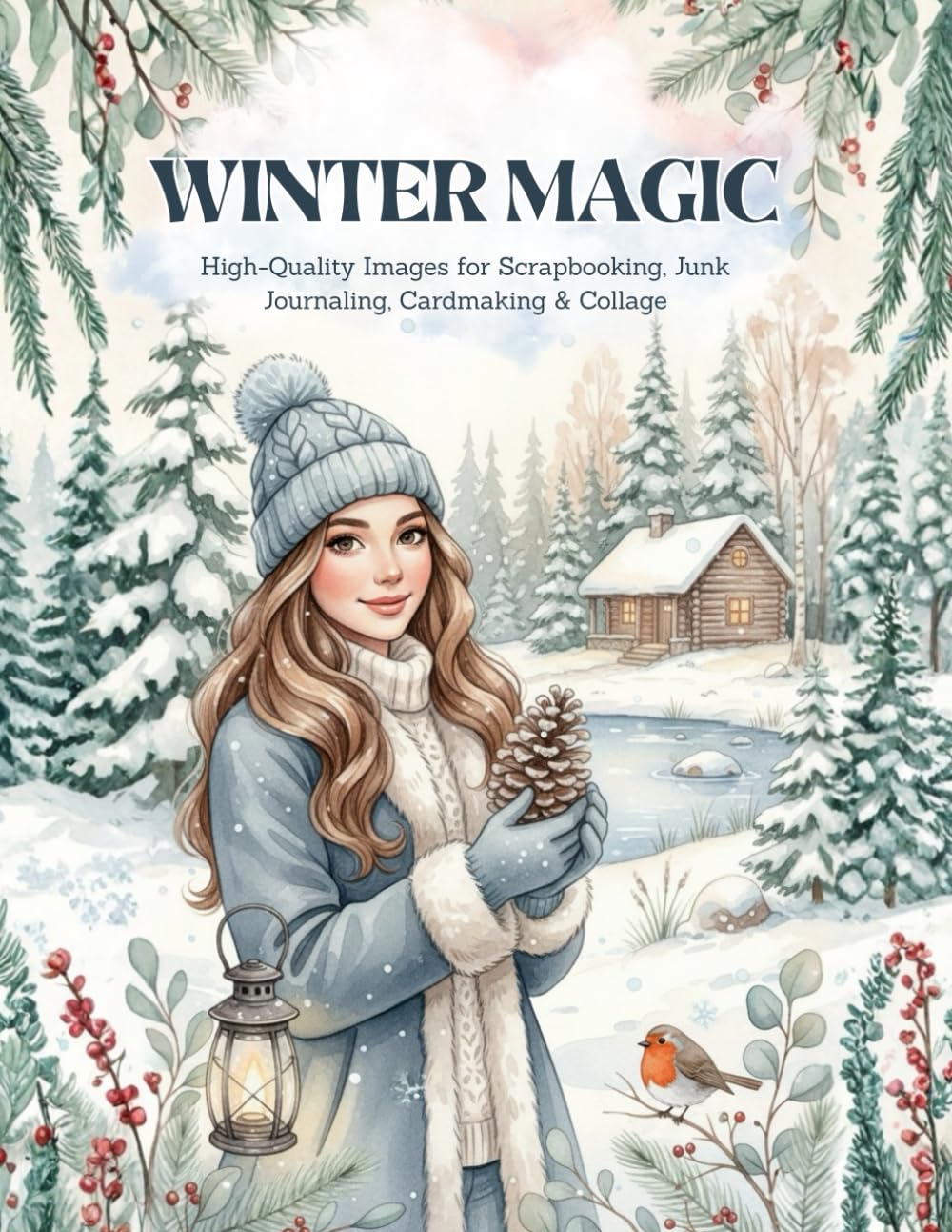ler totalmente WINTER MAGIC: A Watercolor Collage Book of Cozy Cut-Outs: 100+ High-Quality Images of Whimsical Ephemera, Winter Scenes, Fairytale Creatures & Backgrounds for Scrapbooking, Junk Journaling, Cardmakin