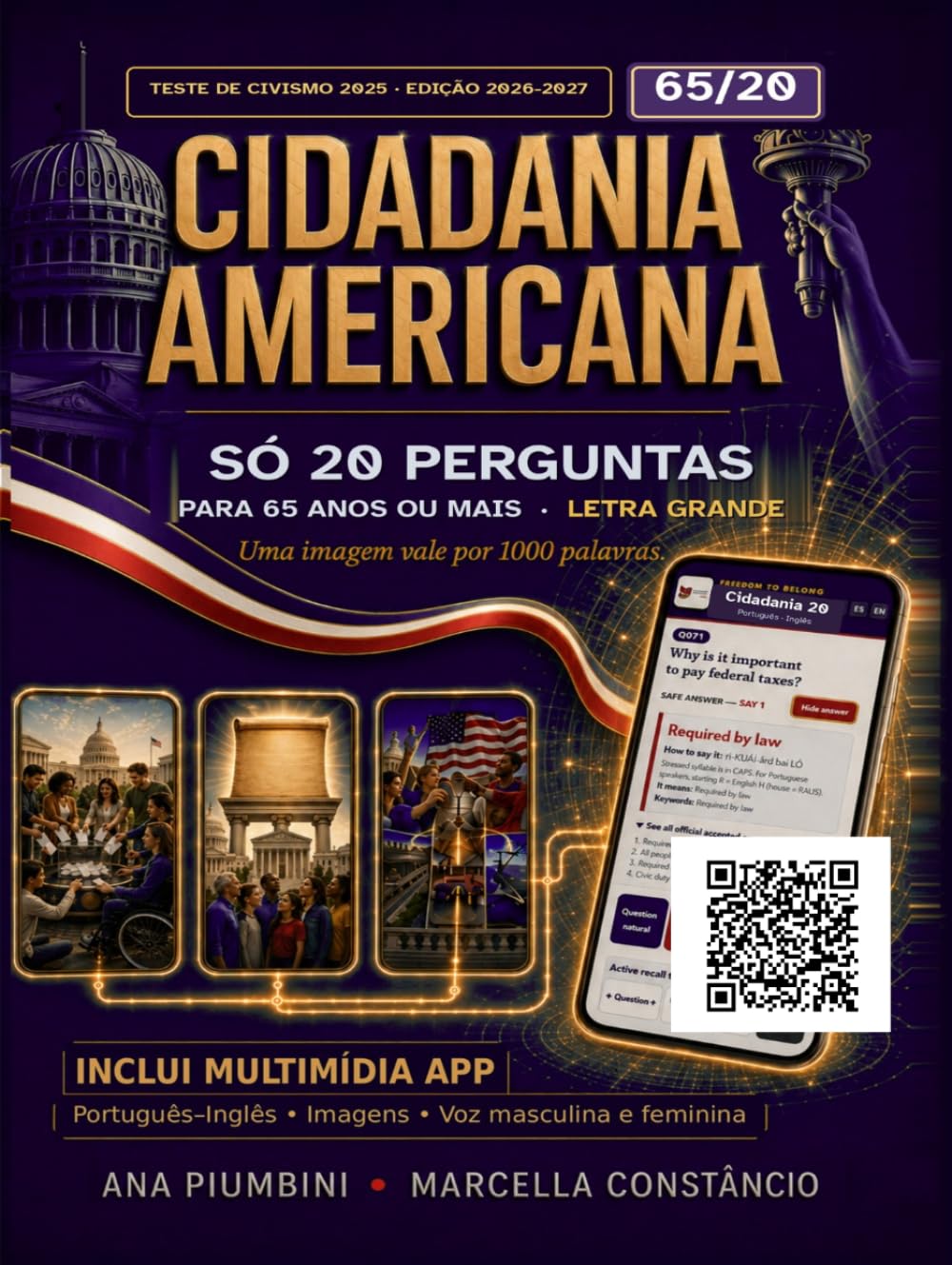 Cidadania Americana: Só 20 Perguntas: Regra 65/20 · Teste de Civismo 2025 · Letra Grande para Maiores de 65 Anos · Uma Imagem por Pergunta e Pronúncia em Português (Portuguese Edition) baixar o livro de graça