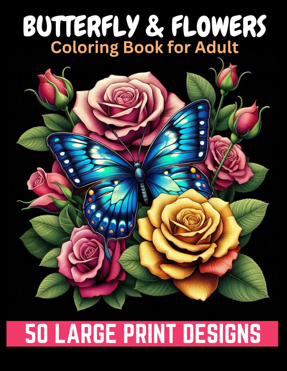 ler totalmente Butterfly & Flowers Coloring Book for Adult Large Print Designs: 50 Stunning Butterfly & Flower Patterns for Soothing Coloring, All Ages