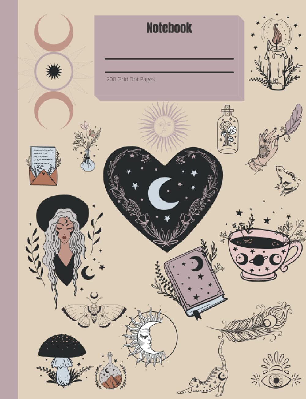 ler totalmente Dot Grid Notebook: 200 Dot Grid Pages, Witch, Magic, Spell Book, Dream Journal, Create, Herb Journal, Cat, Moon