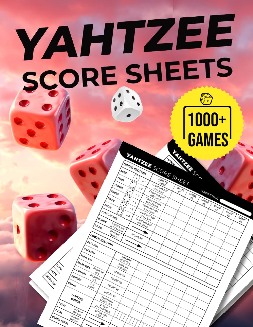 ler totalmente Yahtzee Score Sheets: Large Print Yahtzee Score Pads | 1000+ Score Games for Easy Scorekeeping | Original and Unique Layout Design | 8.5x11 Big Jumbo Size Yahtzee Cards Book