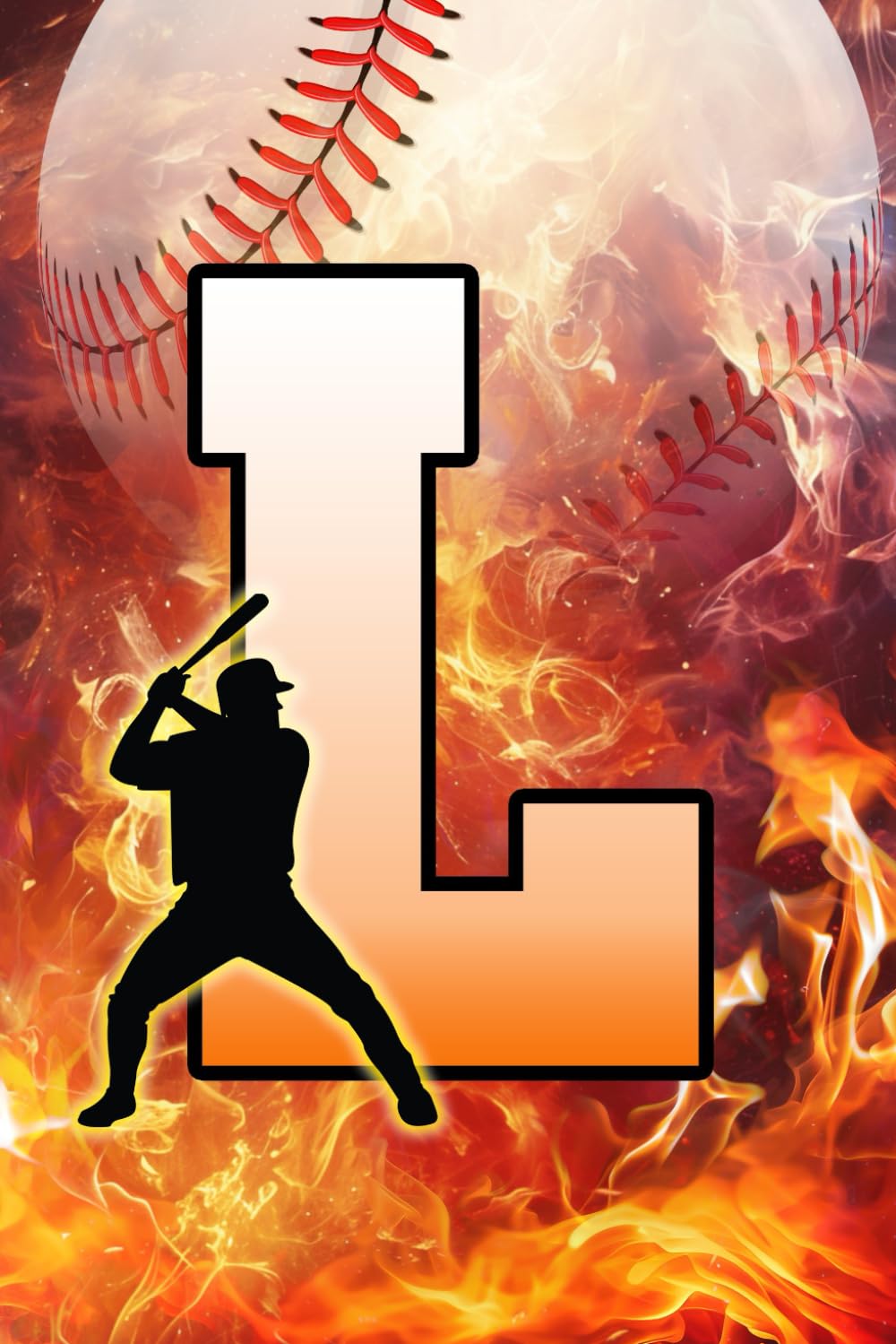 ler totalmente L: Letter "L" Initial Baseball Player and Fire Flames Personalized Name Monogram Notebook - College-Ruled Personal Journal, Writing Pad, or Diary for Baseball Fans - 110 Pages, 6x9