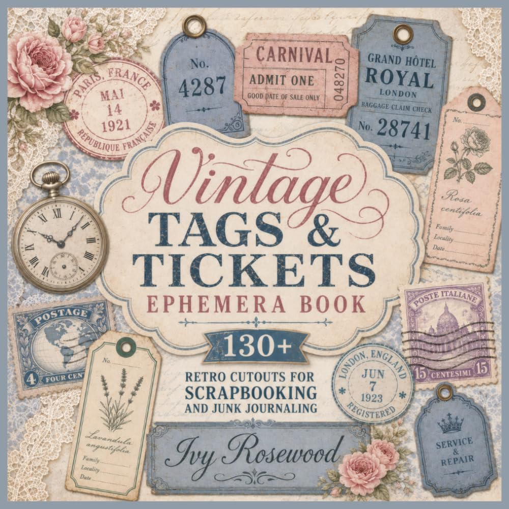 ler totalmente Vintage Tags & Tickets Ephemera Book: 130+ Retro Cutouts for Scrapbooking and Junk Journaling