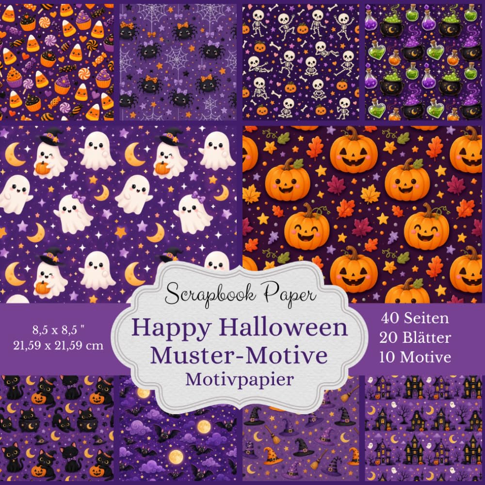 Bastelpapier: Happy Halloween Muster-Motive: Gruselige Kürbis- und Gespenster-Designs als Scrapbook Papier Kollektion – 20 hochwertige Blätter zum... oder zum ausschneiden (German Edition) baixar o livro de graça