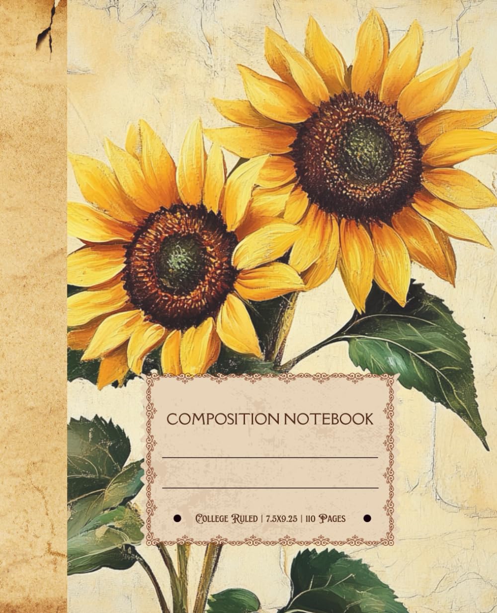 ler totalmente Composition Notebook: Vintage Botanical Illustration Aesthetic Journal for School, College, Office, Work | Cottage Core Sunflower Design | Wide Lined