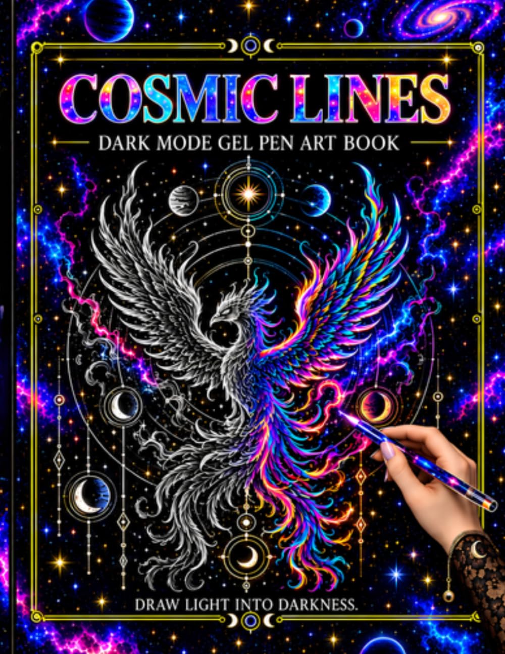 ler totalmente COSMIC LINES: Dark Mode Ink Tracing Book: Midnight Black Pages with Crisp White Outlines for Adults & Teens. Reverse Line Art Tracing for Relaxation, Mindfulness, and Stress Relief