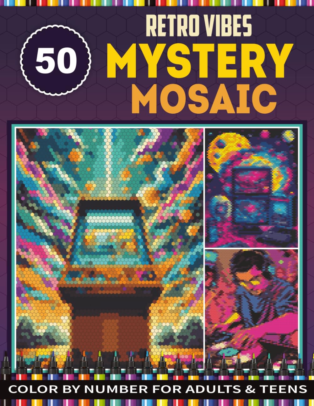 50 Retro Vibes Mystery Mosaic: Pixel Art Relaxing Retro Arcade & Neon Mystery Mosaic Color by Number for Adults and Teens baixar o livro de graça