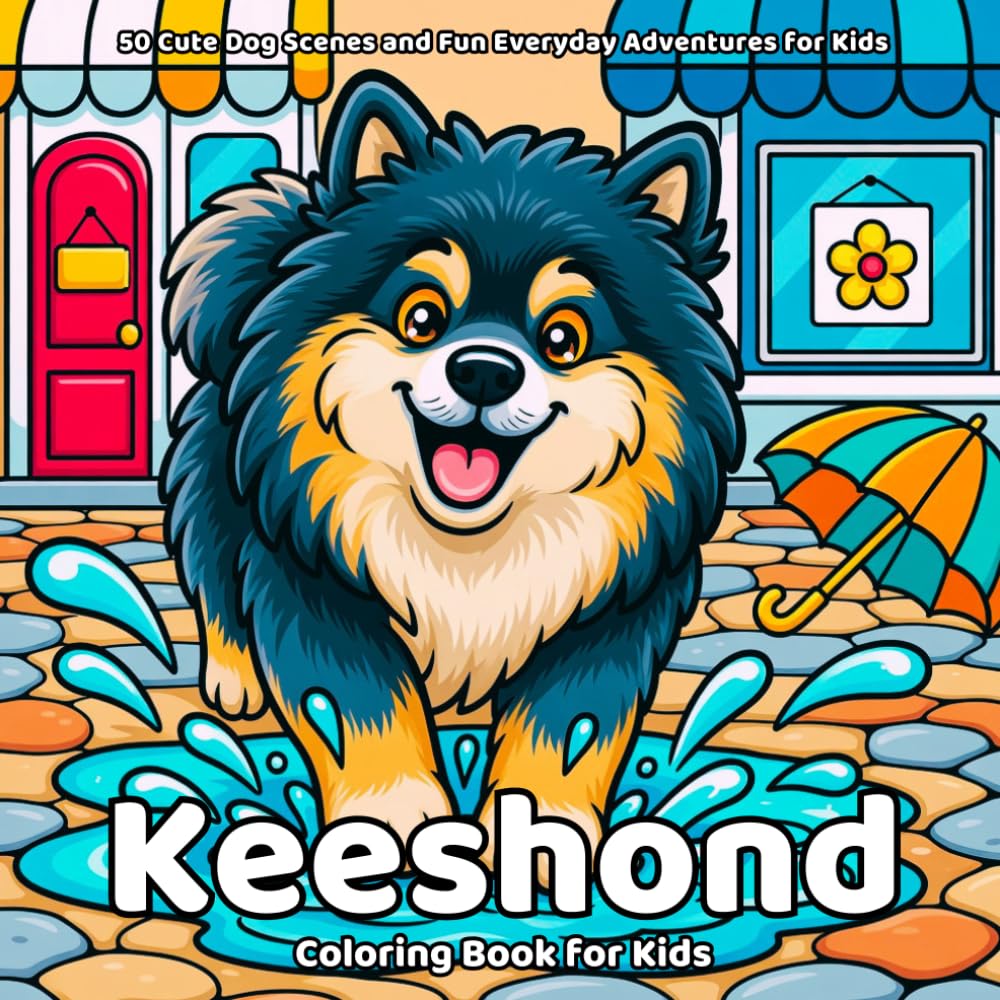 ler totalmente Keeshond Coloring Book: 50 Cute Dog Scenes and Fun Everyday Adventures for Kids