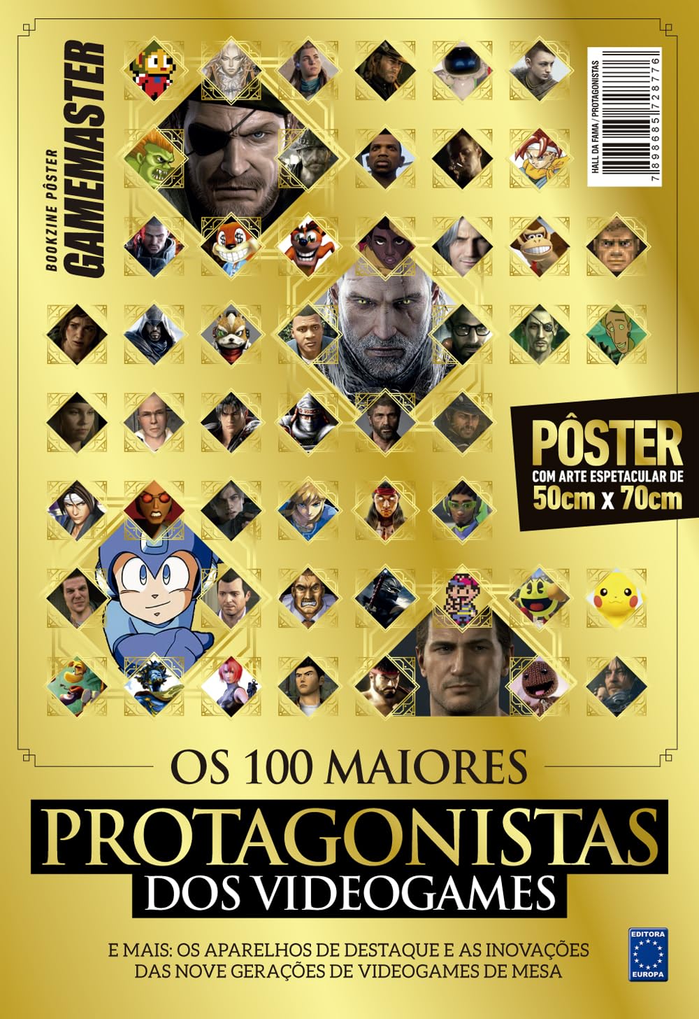 Os 100 Maiores Protagonistas dos Videogames (Versão lisa, sem dobras, enviada em tubo protetor) - Superpôster Game Master
