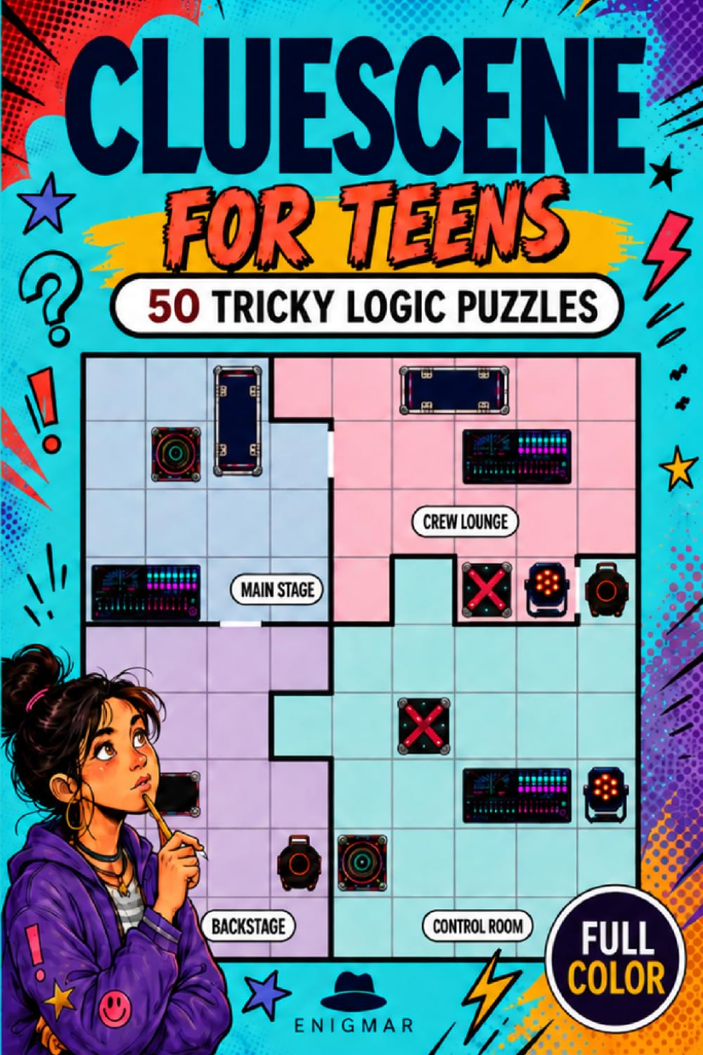 ler totalmente CLUESCENE for Teens: 50 Tricky Logic Puzzles — Solve the Mysteries of Creator Camp with Full-Color Maps, Hints and Solutions. Birthday gifts for puzzlers!