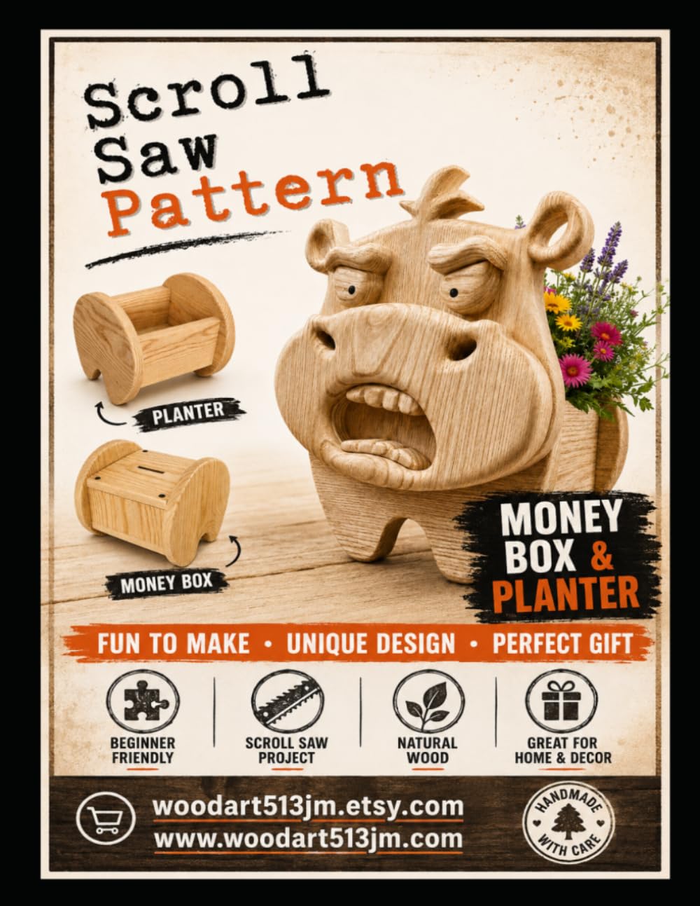 Hipopotam Planter & Money Box: Scroll Saw Pattern baixar o livro de graça