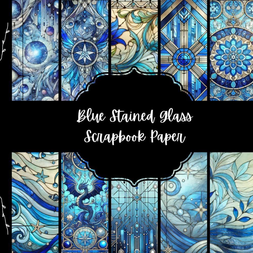 ler totalmente Blue Stained Glass Scrapbook Paper, Mosaic Junk Journal Paper, Abstract Decorative Paper, DIY Projects, Origami, Collage Sheets, Decoupage Paper, 10 Designs, Double Sided