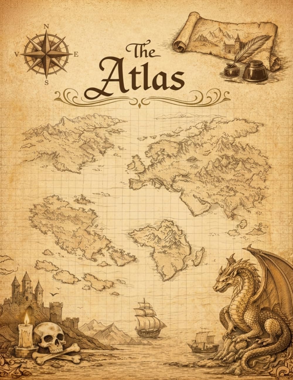 ler totalmente The Atlas: RPG Graph Paper & Hex Grid Notebook • 0.25" Square Grid + 0.5" Hex Grid • 60 Sheets • Large 8.5 x 11 • Dungeon Mapping & World Building