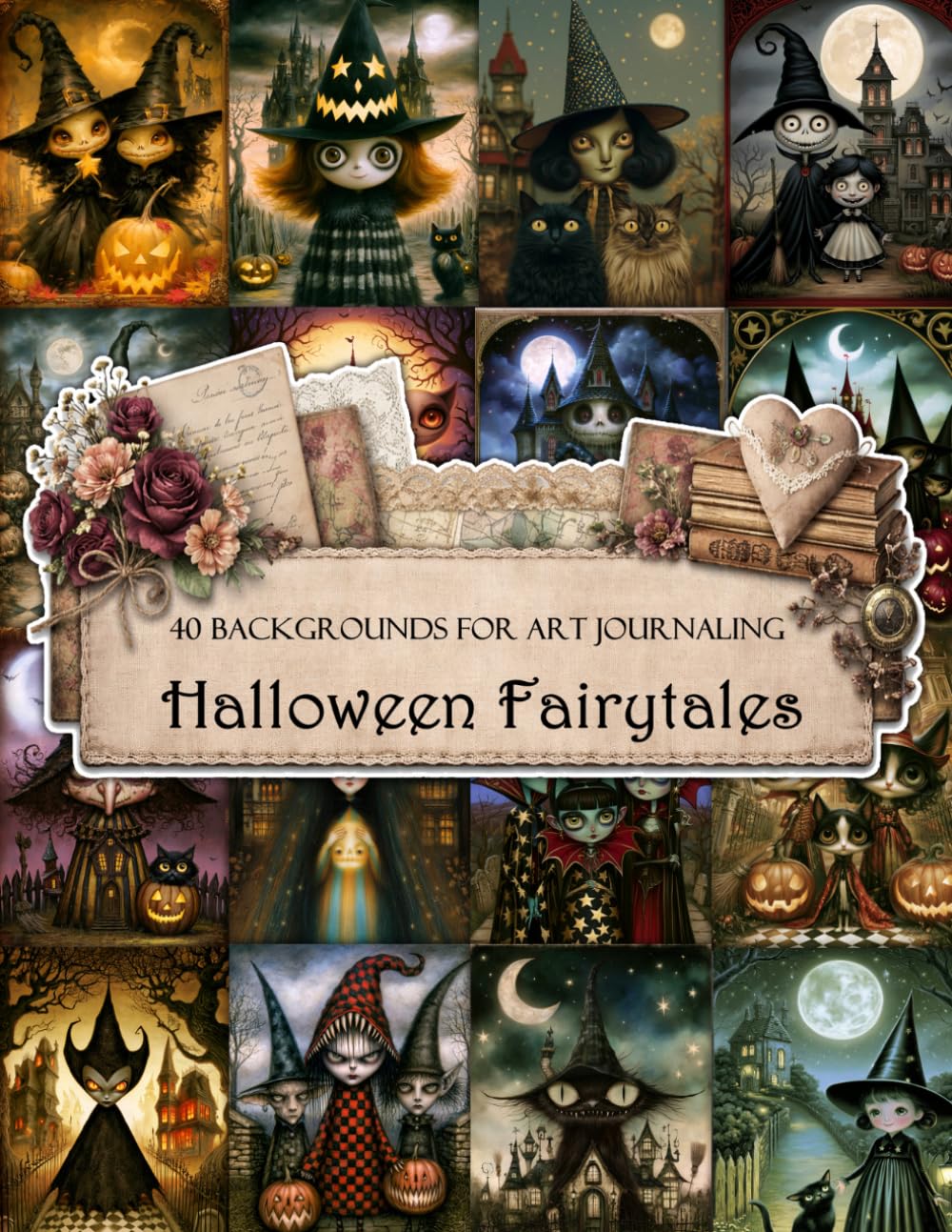 ler totalmente Halloween Fairytale Scrapbook and Junk Journal Papers 8.5” x 11”, 40 Single-Sided Sheets For Scrapbooking, Collage, Card Making and Papers Craft
