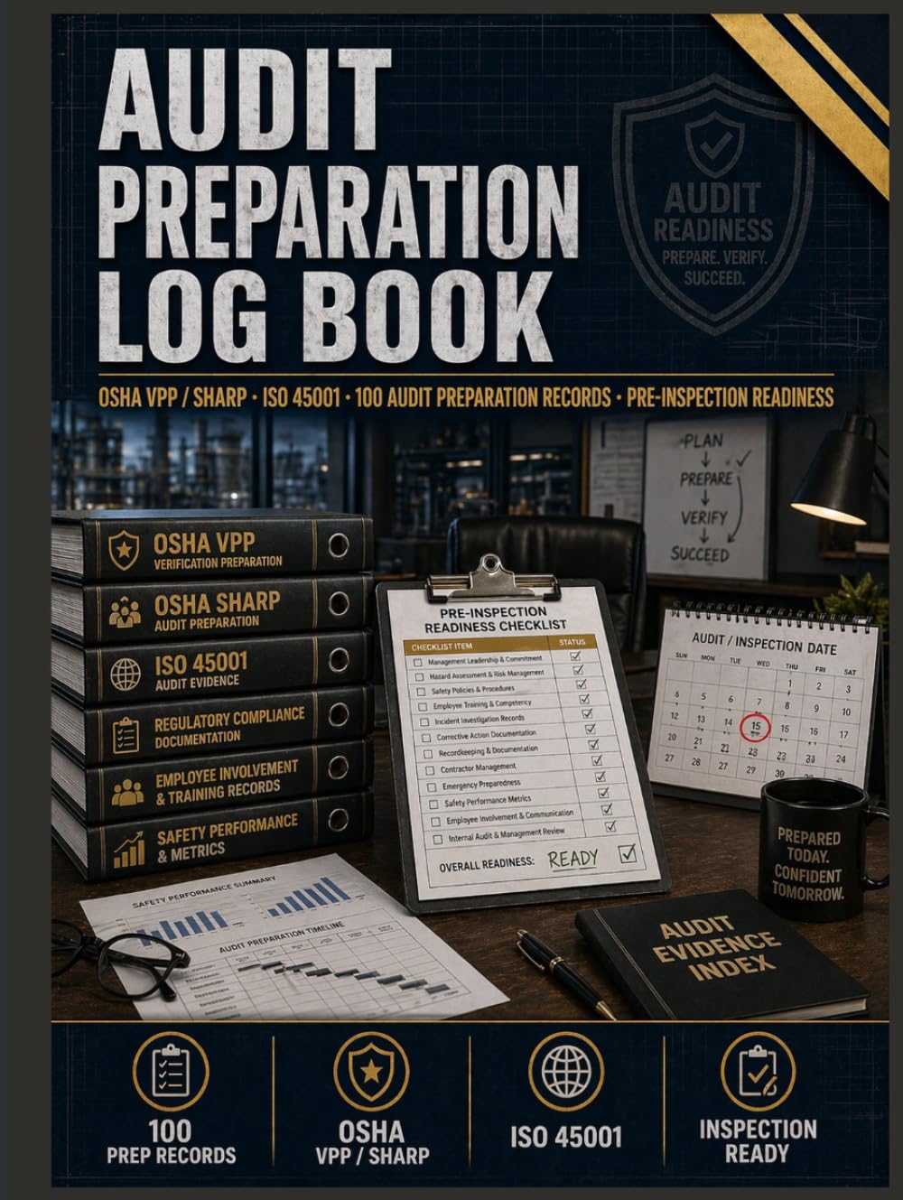 capítulo por capítulo baixar Audit Preparation Log Book: 100 Pre-Inspection Records, Document Control Register, OSHA Citation Response Tracker, Employer Rights Reference, VPP and... Program Checklists, ISO 45001 Audit Readiness