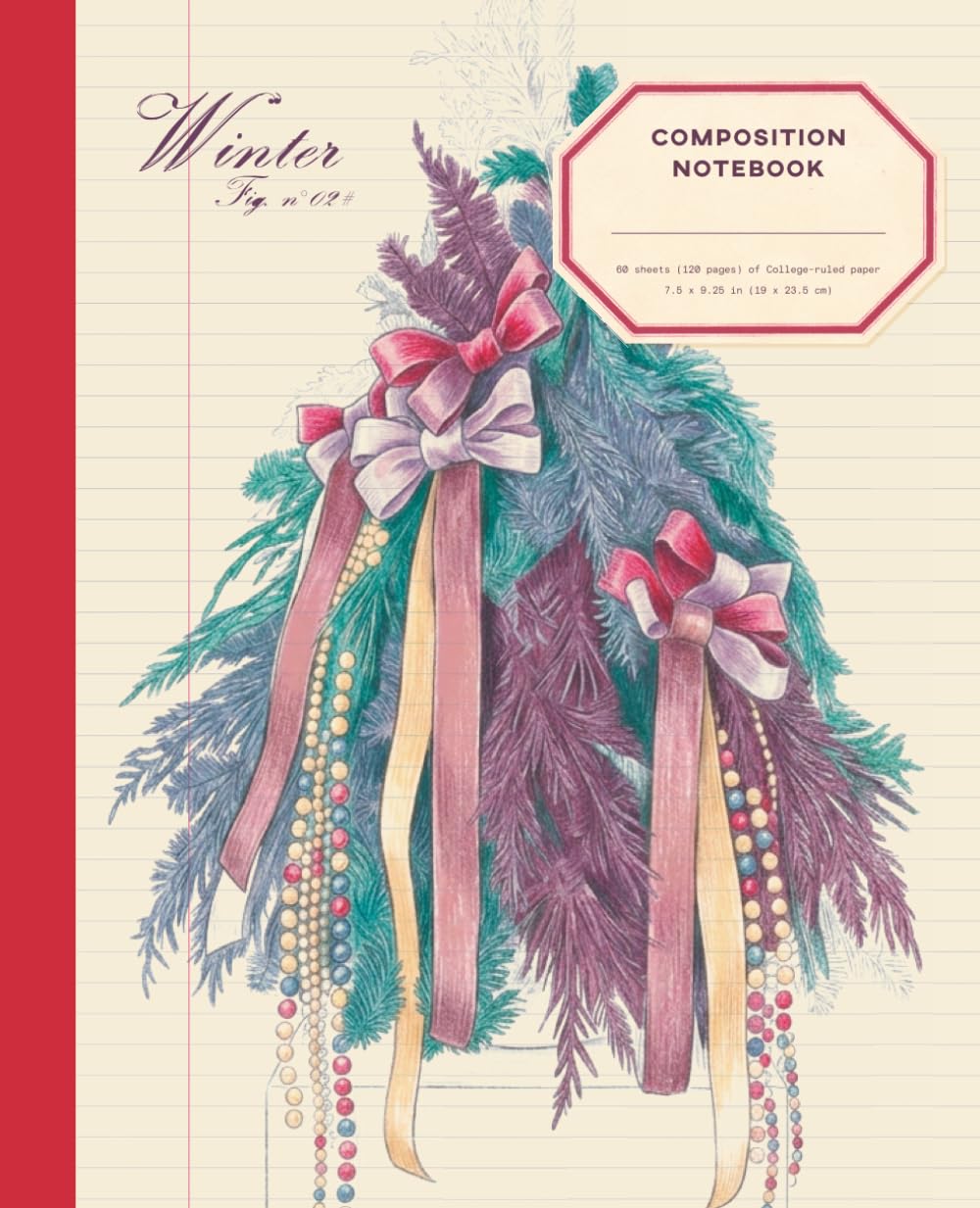 capítulo por capítulo baixar Composition Notebook College Ruled: Retro Christmas Tree with Bows, Vintage Colored Pencil | Stylish Aesthetic Journal for Adult Women Who Love Christmas Decor — Fig. 2, 120 Cream Pages