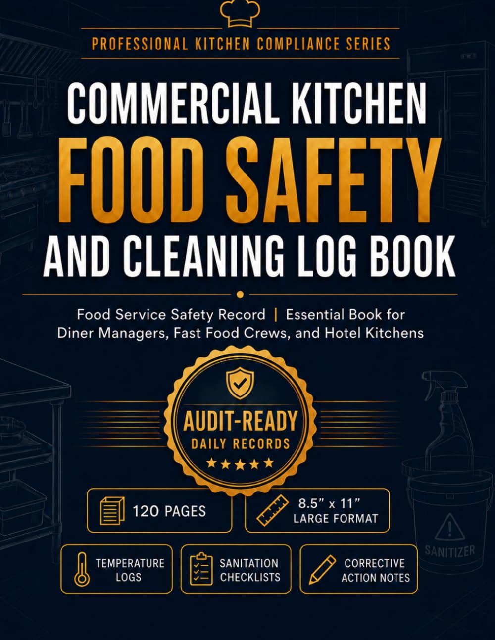 Commercial Kitchen Food Safety and Cleaning Log Book: Food Service Safety Record | Essential Book for Diner Managers, Fast Food Crews, and Hotel Kitchens