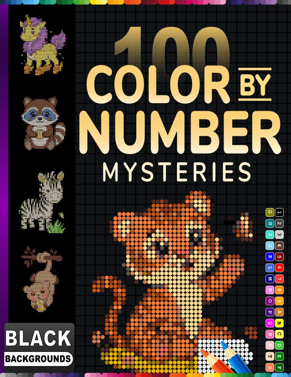 ler totalmente 100 Color By Number Mystery: Dot-Style Mystery Animals Color by Number Book with Black Background & a Master Color Palette for Adults and Teens