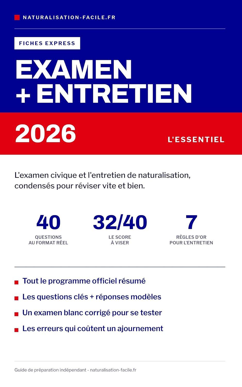 Naturalisation française 2026 : l'essentiel: Examen civique et entretien - fiches de révision express et examen blanc corrigé (French Edition)