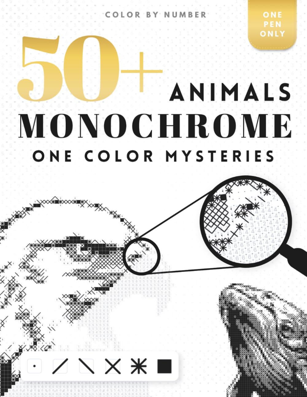 50+ Color by Number Animal Monochrome Portraits: A One Color Monochrome Coloring Book for Adults — Black and White Puzzle for Relaxation baixar livro de graça