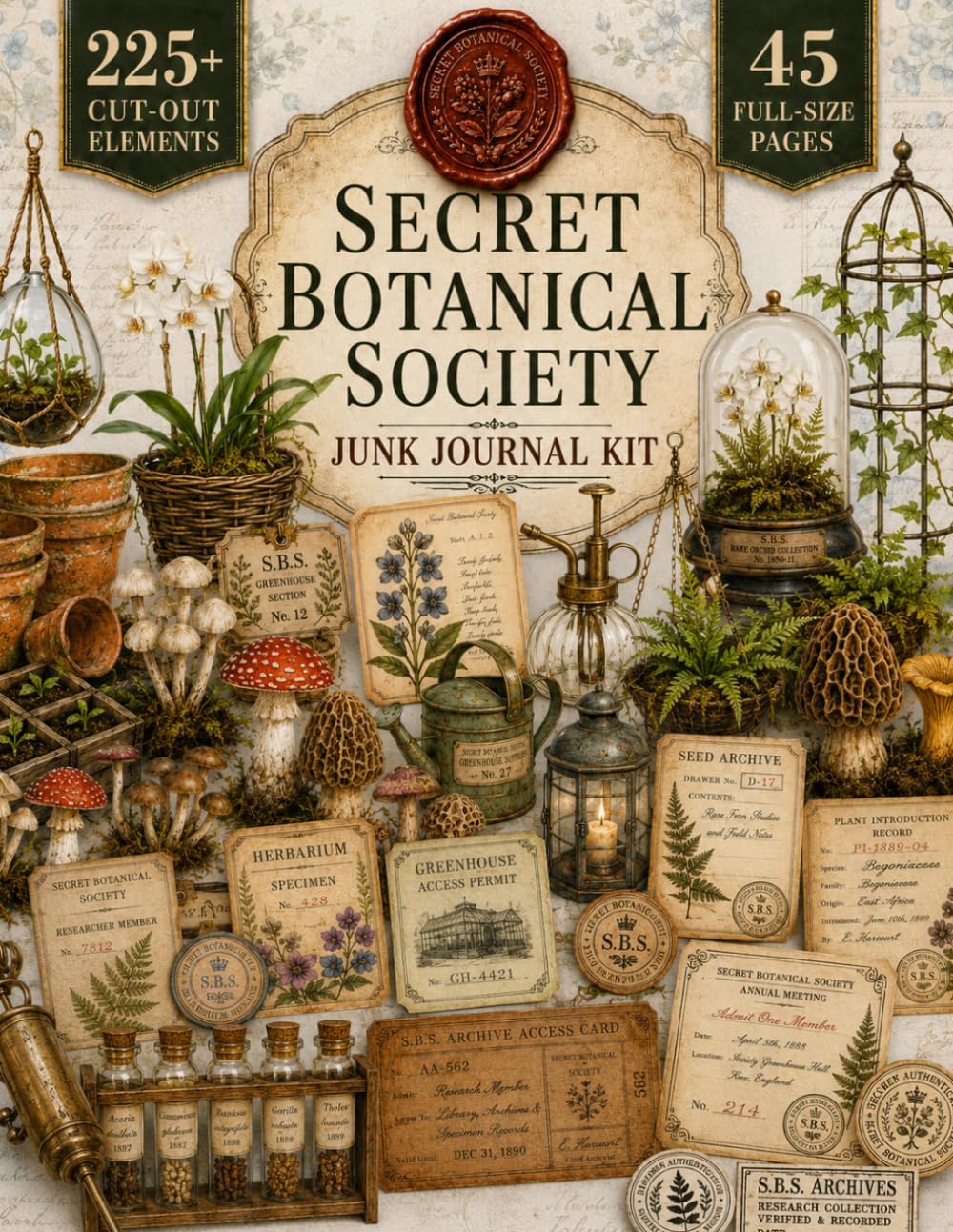 Secret Botanical Society Junk Journal Kit: 225+ Botanical Images Featuring Vintage Plants, Mushrooms, Botanical Specimens, Labels, Tags, and Scientific Illustrations baixar o livro de graça