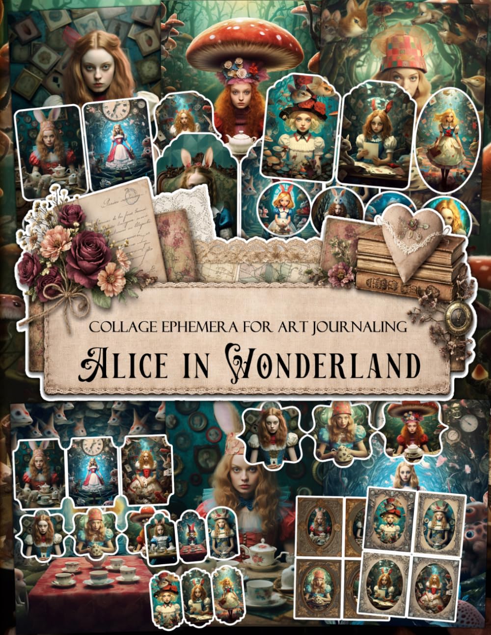 ler totalmente Alice in Wonderland Ephemera Book: Whimsical Junk Journal Papers, ATC Cards, Tags, Labels & Cut-Out Elements for Scrapbooking, Collage Art and Paper Crafts