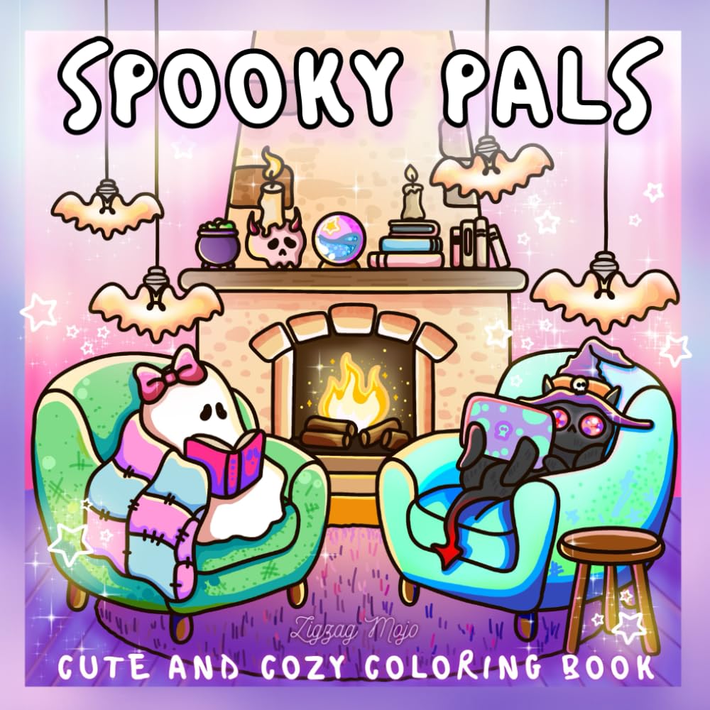 ler totalmente Spooky Pals: Cute and Cozy Coloring Book for Adults and Teens with Comfy Halloween Season Moments, Adorable Creatures, Fun Creepy Adventures, and Haunted Scenes For Relaxation