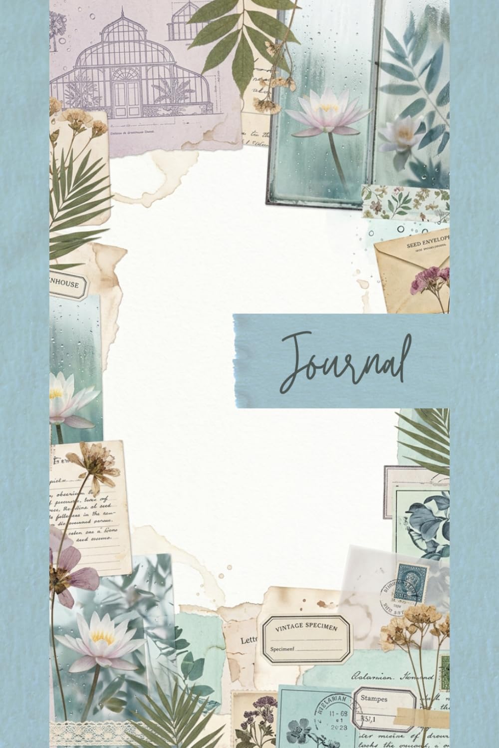 ler totalmente Vintage Rainy Greenhouse Junk Journal Pages - 6x9 Decorative Paper - 100 Botanical Writing Sheets with Raindrops, Water Lilies, Ferns, Seed Envelopes, and Conservatory Cottagecore Collage