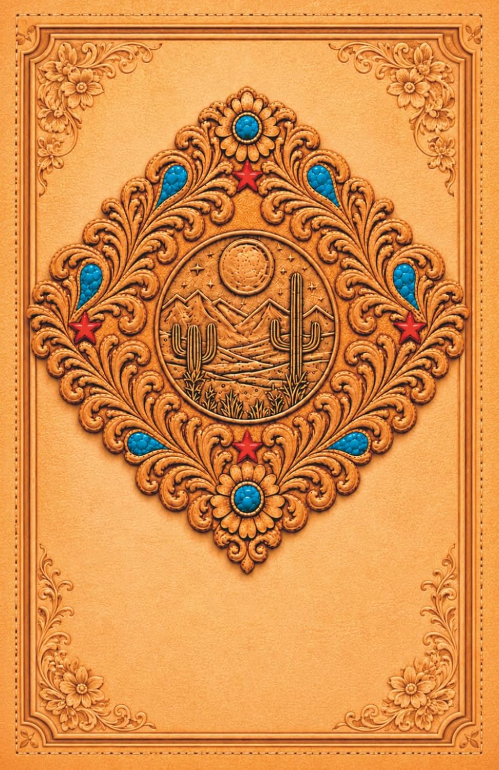 ler totalmente Western Tooled Leather Journal: Lined Writing Notebook with Turquoise, Red Star & Desert Cactus Design