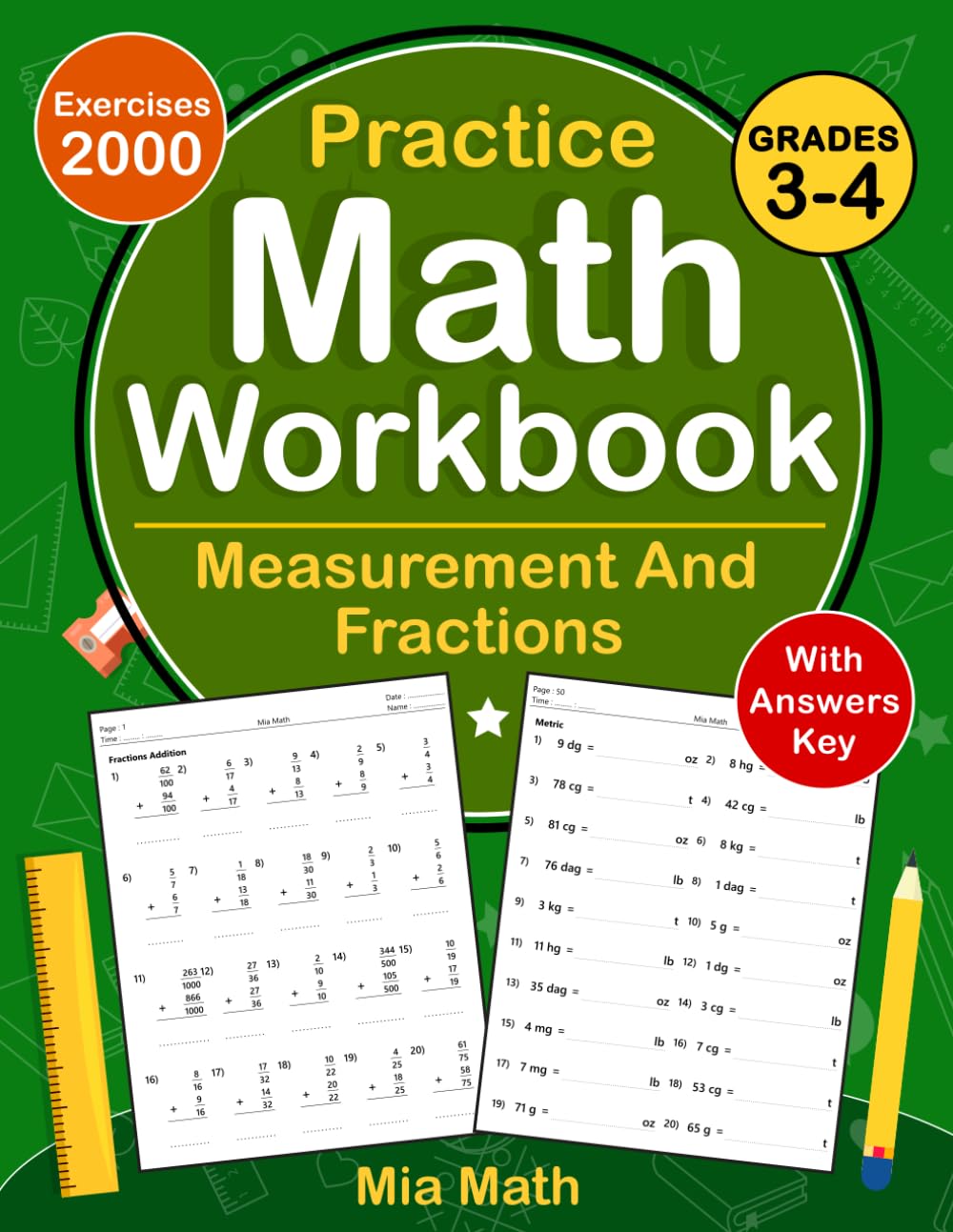 ler totalmente Measurement And Fractions Workbook For Grades 3-4: Measurement And Fractions Practice Workbook For Kids Ages 8-10 With 2000 Exercises | Measurement & Fractions Worksheets For Grades 3-4