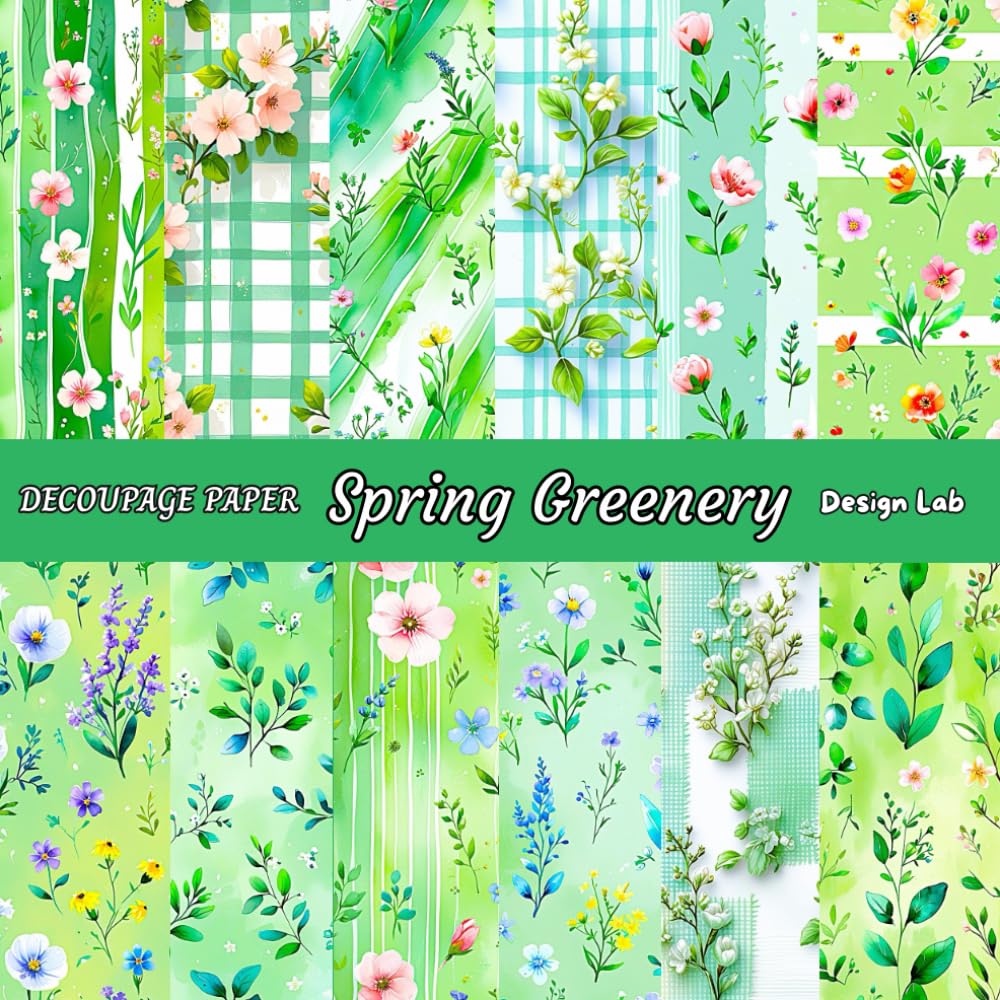 Spring Greenery Decoupage Paper 8.5" x 8.5": patterned paper for scrapbooking, card making, junk journals, origami, paper crafts, mixed media art, DIY, gift wrapping baixar livro de graça