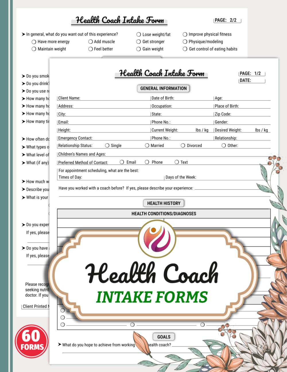 Health Coach Intake Forms: Nutrition Coaching Client Consultation & Wellness Assessment Logbook for Nutritionists | 60 Forms, 120 Two-Sided Pages baixar livro de graça
