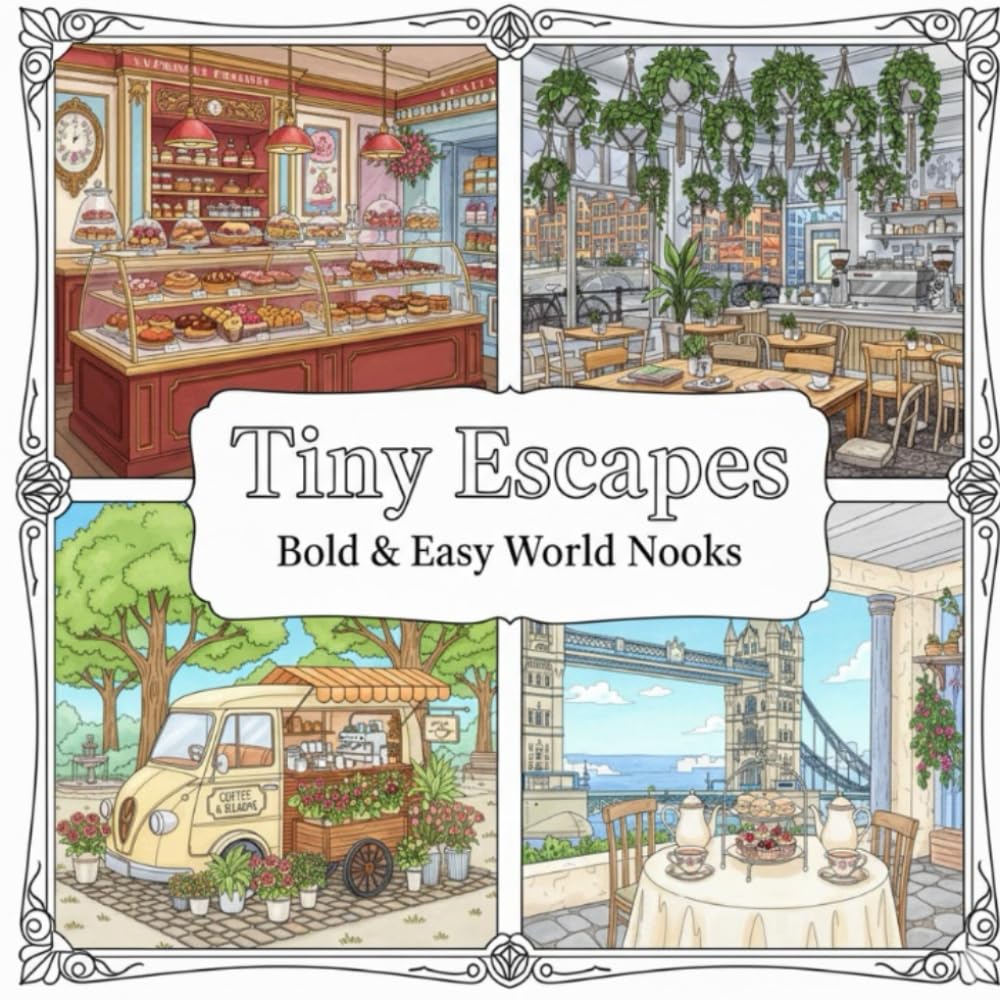 ler totalmente Tiny Escapes: Bold & Easy World Nooks: Libro de Colorear para Adultos y Adolescentes: 30 Diseños "Cozies" y Relajantes de Rincones del Mundo Estilo Hygge (Spanish Edition)