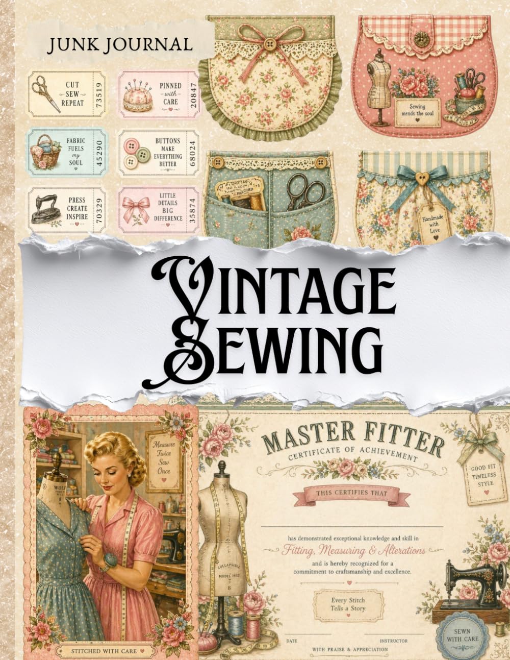 capítulo por capítulo baixar Vintage Sewing Junk Journal: High Quality Illustrations Of Tools, For Ephemera, Collage Art, and More.