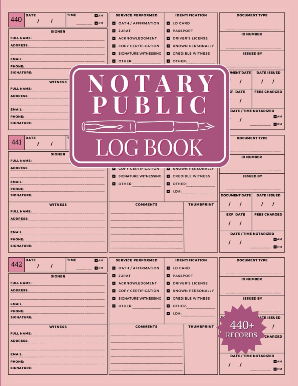 Notary Public Log book: Record 440+ Notarial Acts in this Large Notary Public Journal for Signing Agents in All States. Pink Cover for Women (8.5" x 11" - 10 Pages) baixar livro de graça